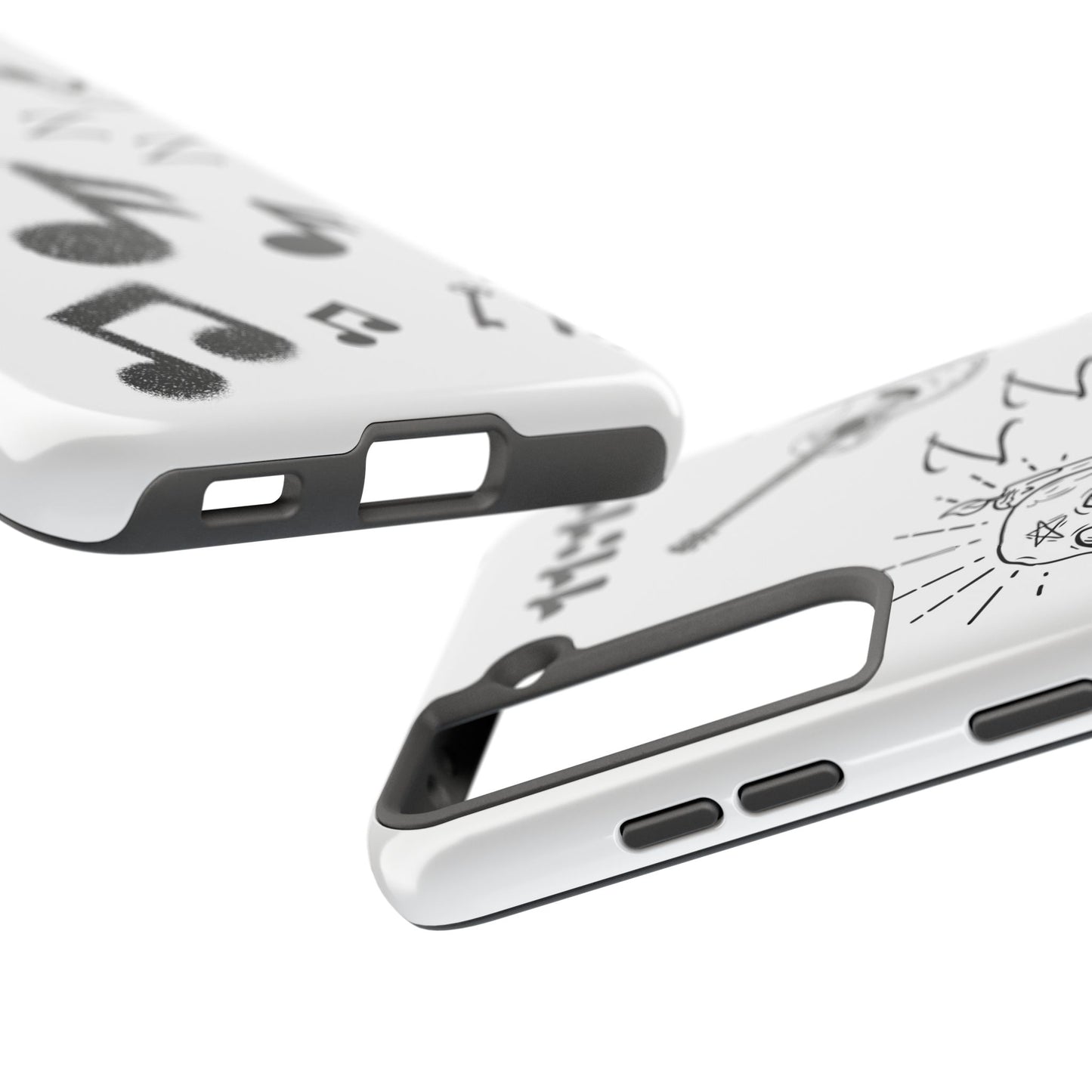 Tough Phone Case — Monochrome Music & Tattoo Doodle Design, 11:11. (No Magsafe)