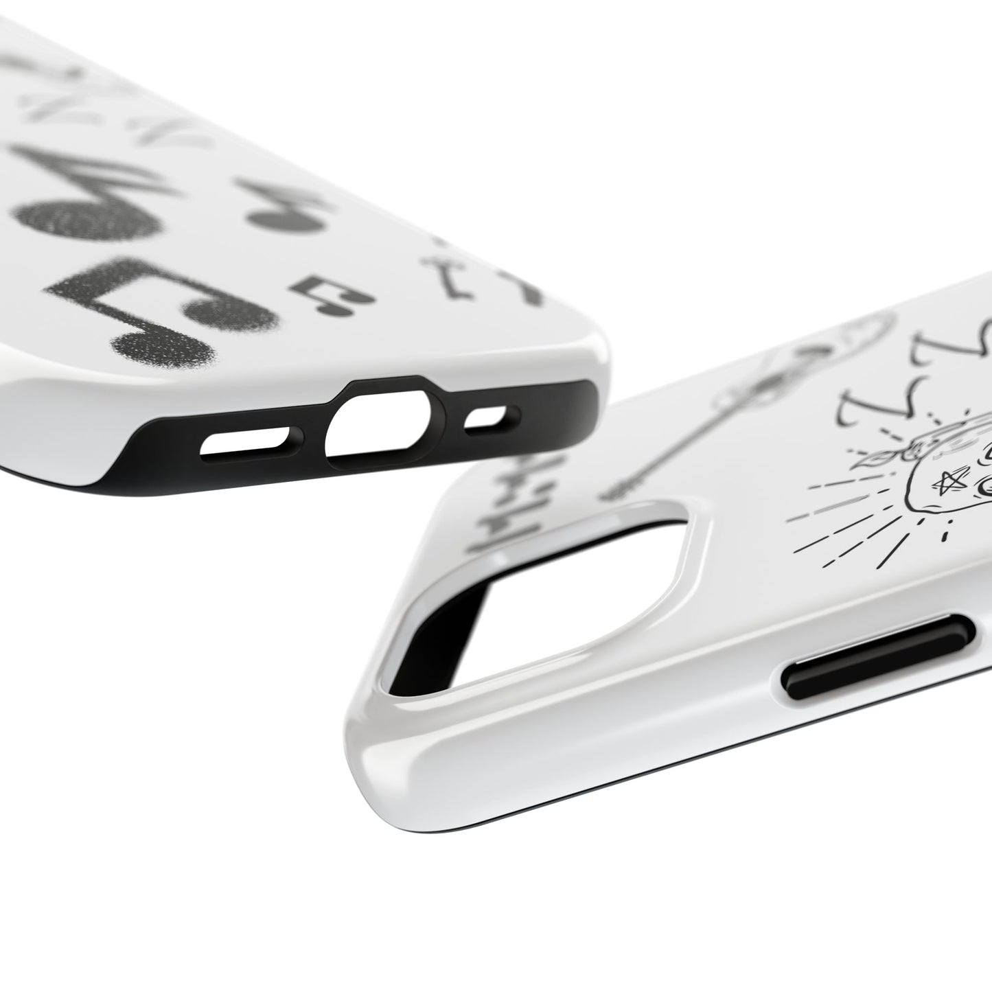 Tough Phone Case — Monochrome Music & Tattoo Doodle Design, 11:11. (No Magsafe)