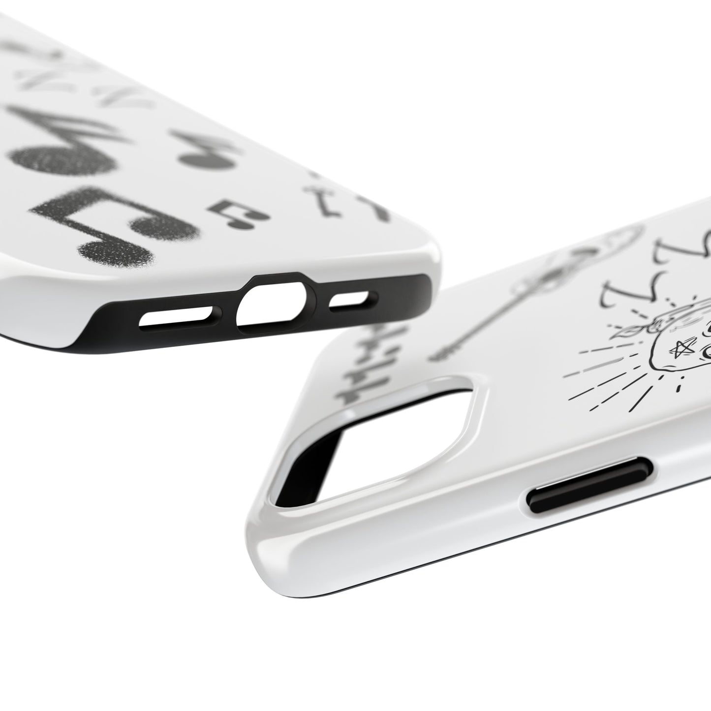 Tough Phone Case — Monochrome Music & Tattoo Doodle Design, 11:11. (No Magsafe)