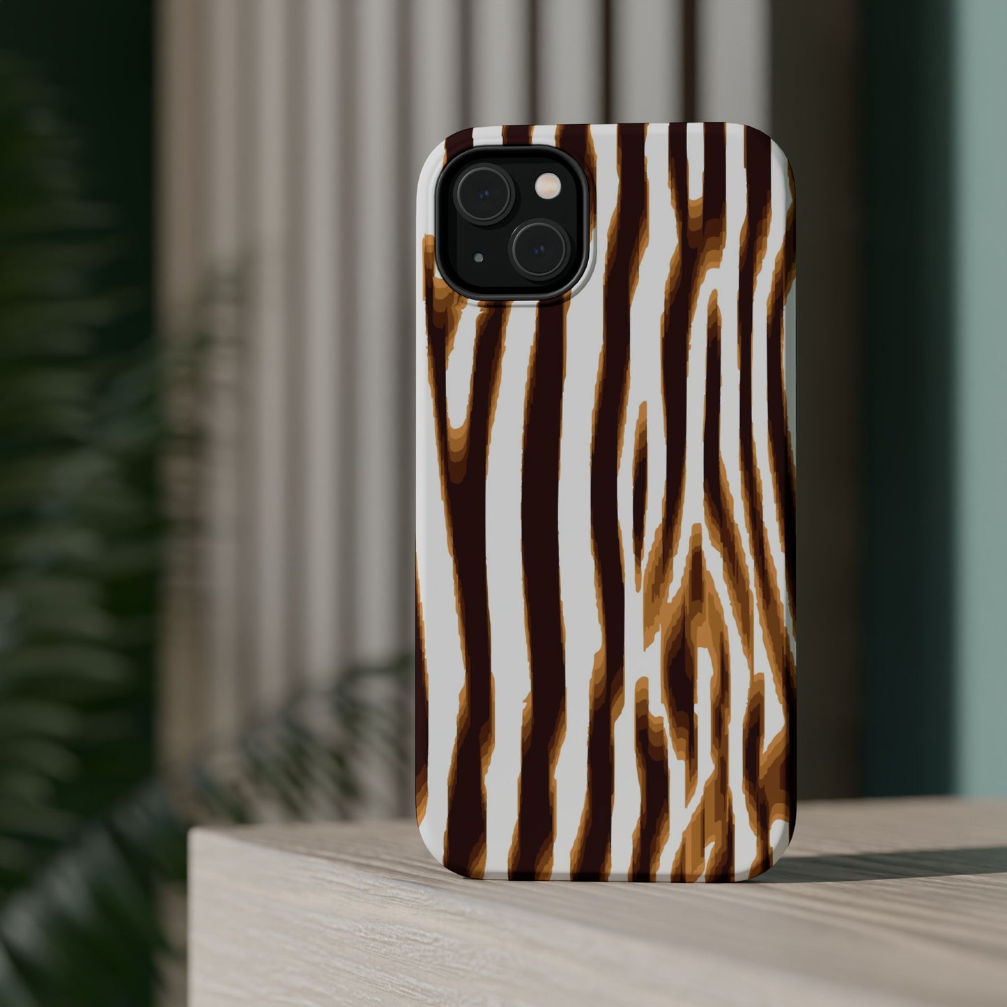 Magnetic Impact-Resistant Phone Case — Brown Zebra Stripe Designer Cover