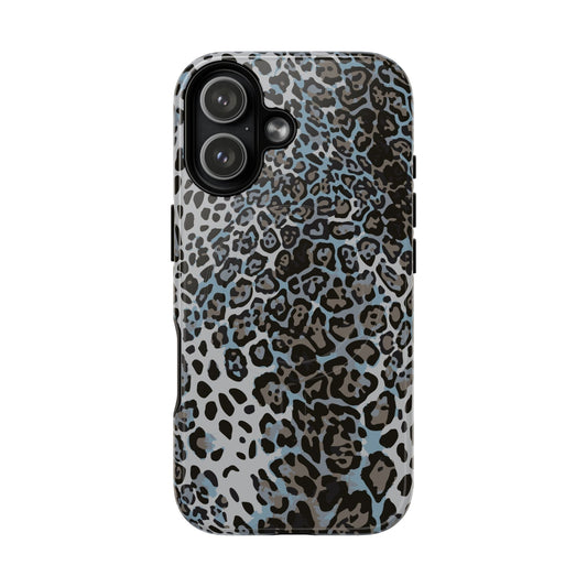Magnetic Phone Case — Blue Leopard Print Tough Protective Cover