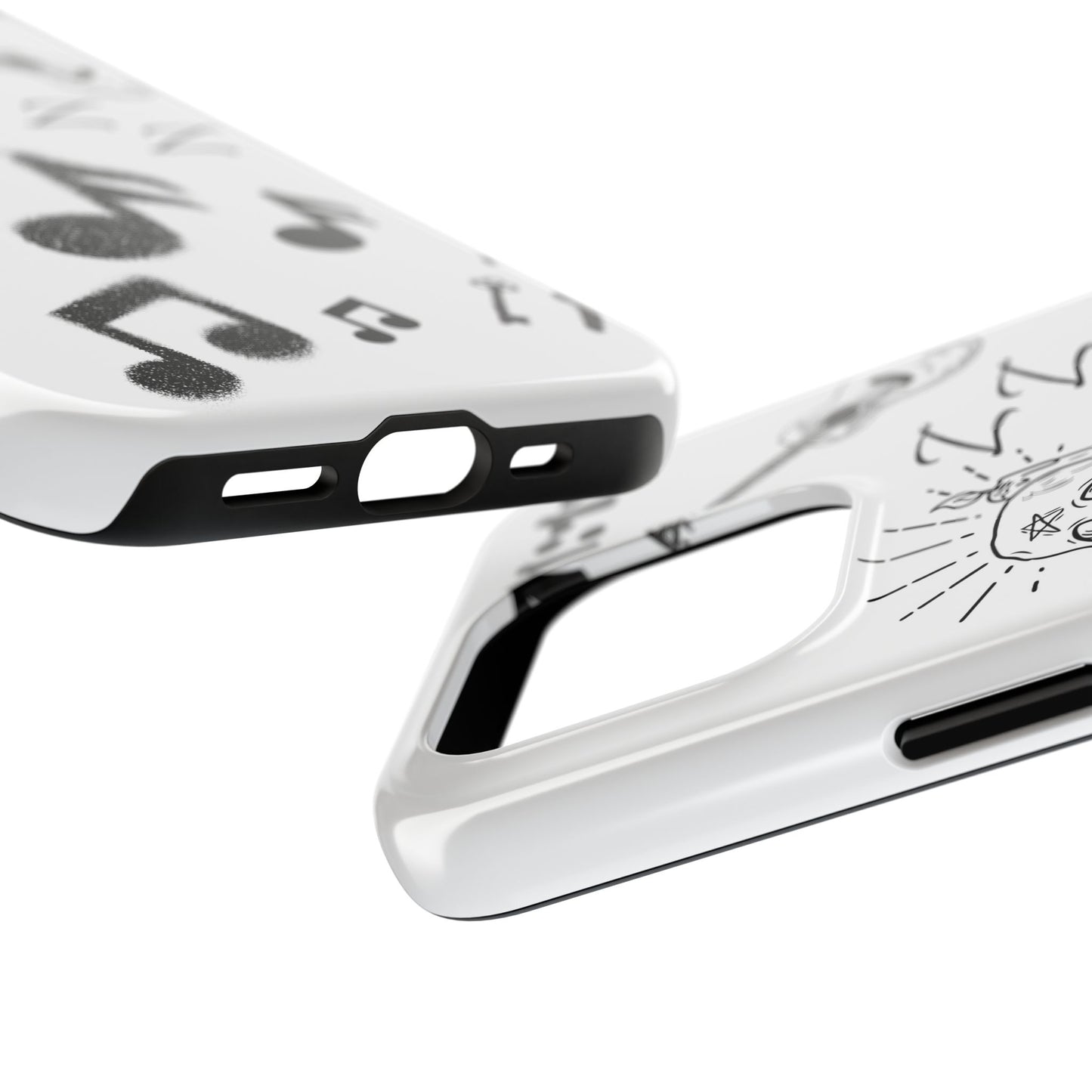 Tough Phone Case — Monochrome Music & Tattoo Doodle Design, 11:11. (No Magsafe)