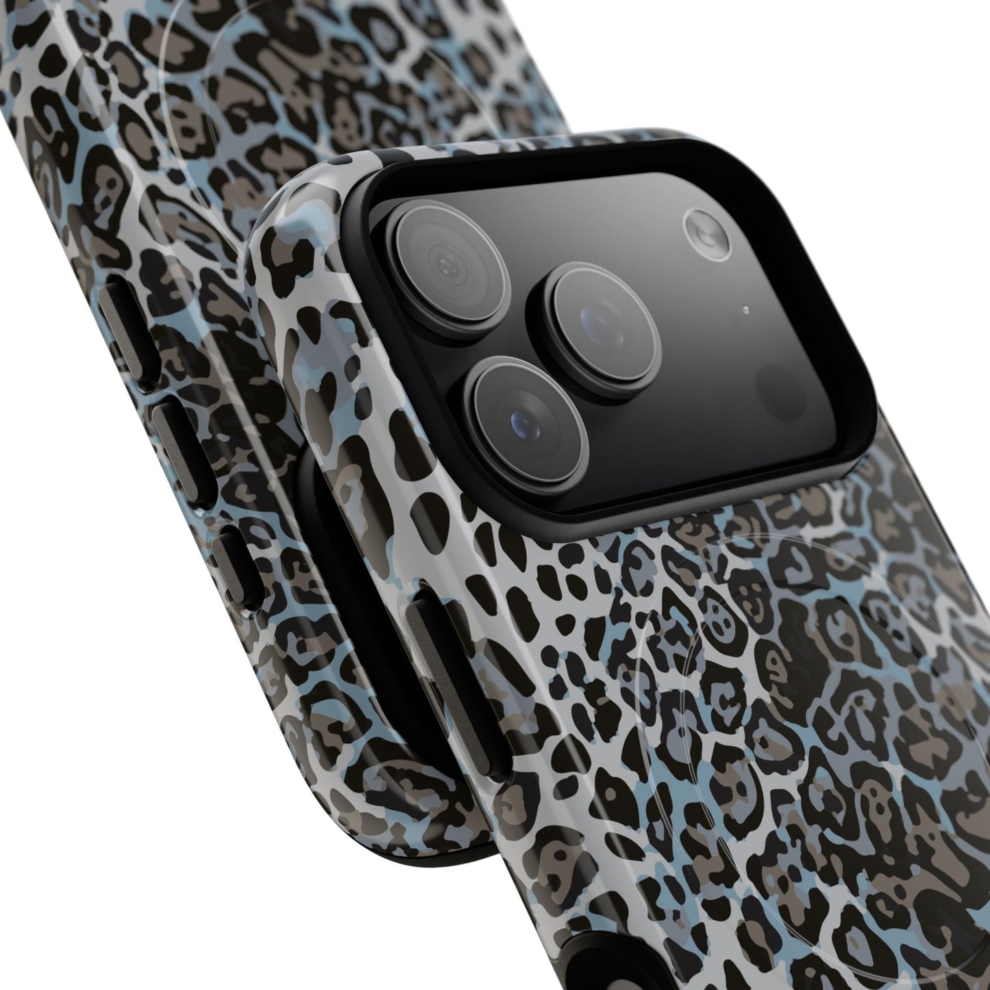 Magnetic Phone Case — Blue Leopard Print Tough Protective Cover