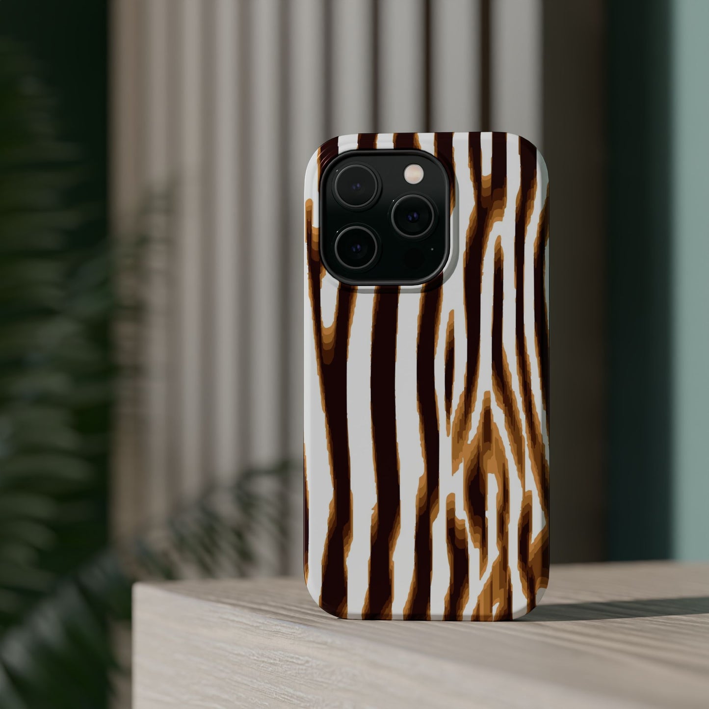 Magnetic Impact-Resistant Phone Case — Brown Zebra Stripe Designer Cover