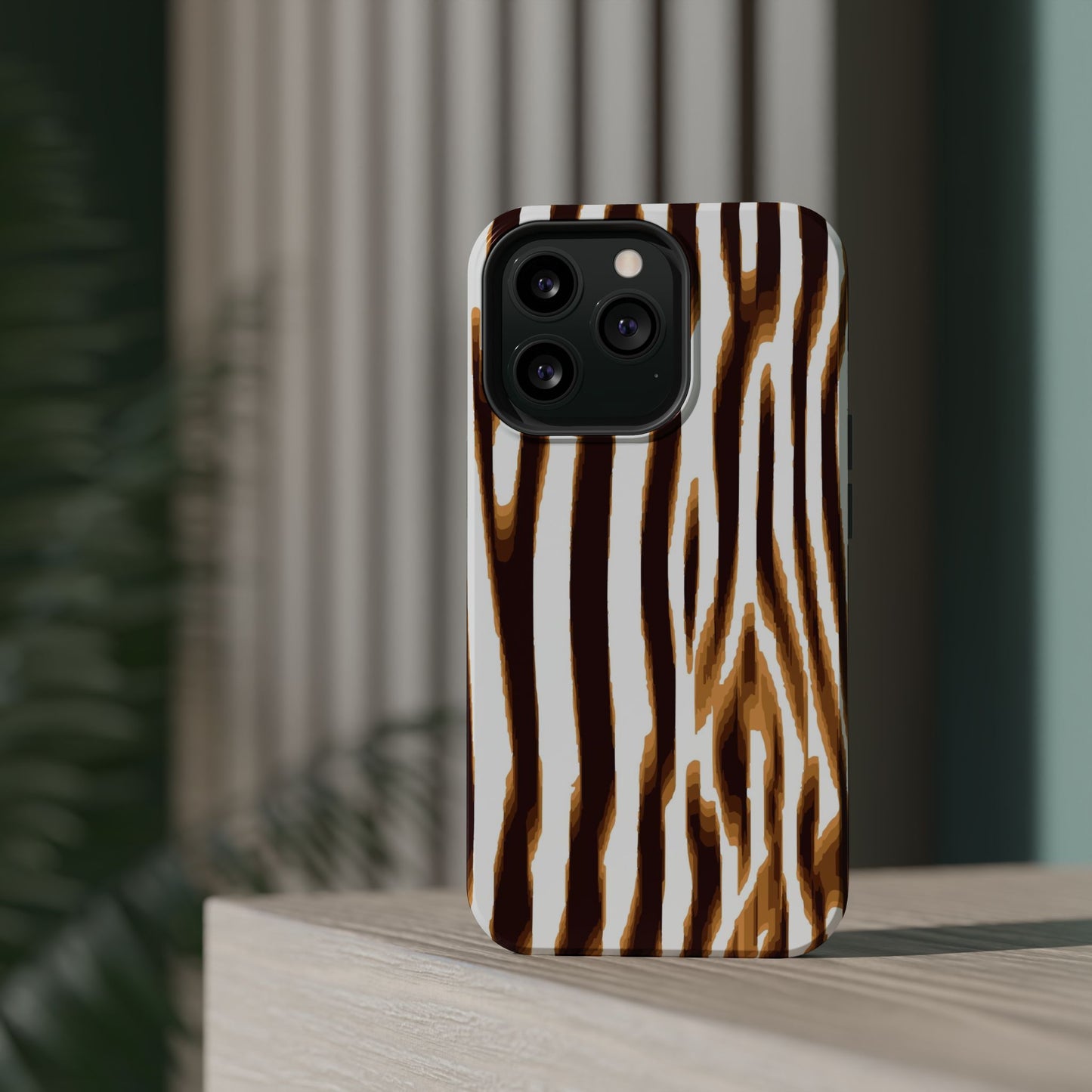 Magnetic Impact-Resistant Phone Case — Brown Zebra Stripe Designer Cover
