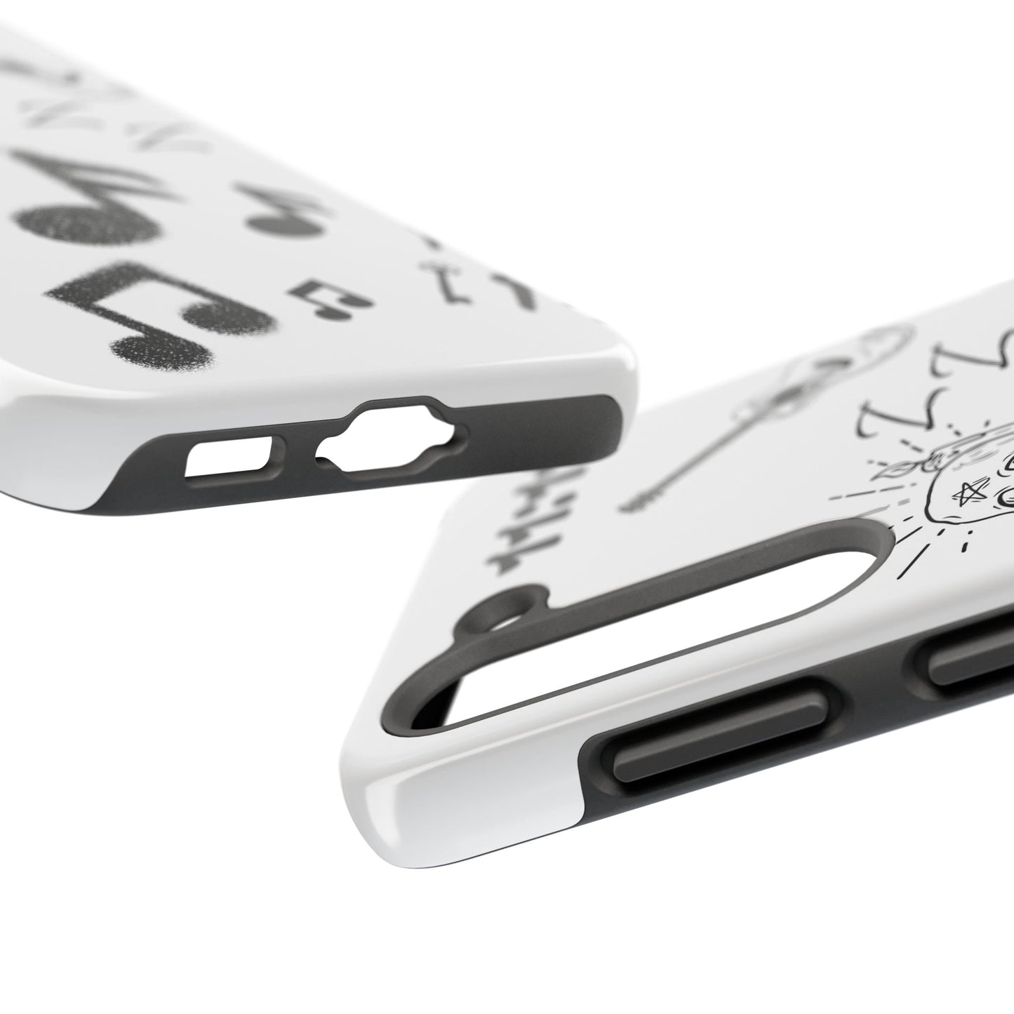 Tough Phone Case — Monochrome Music & Tattoo Doodle Design, 11:11. (No Magsafe)