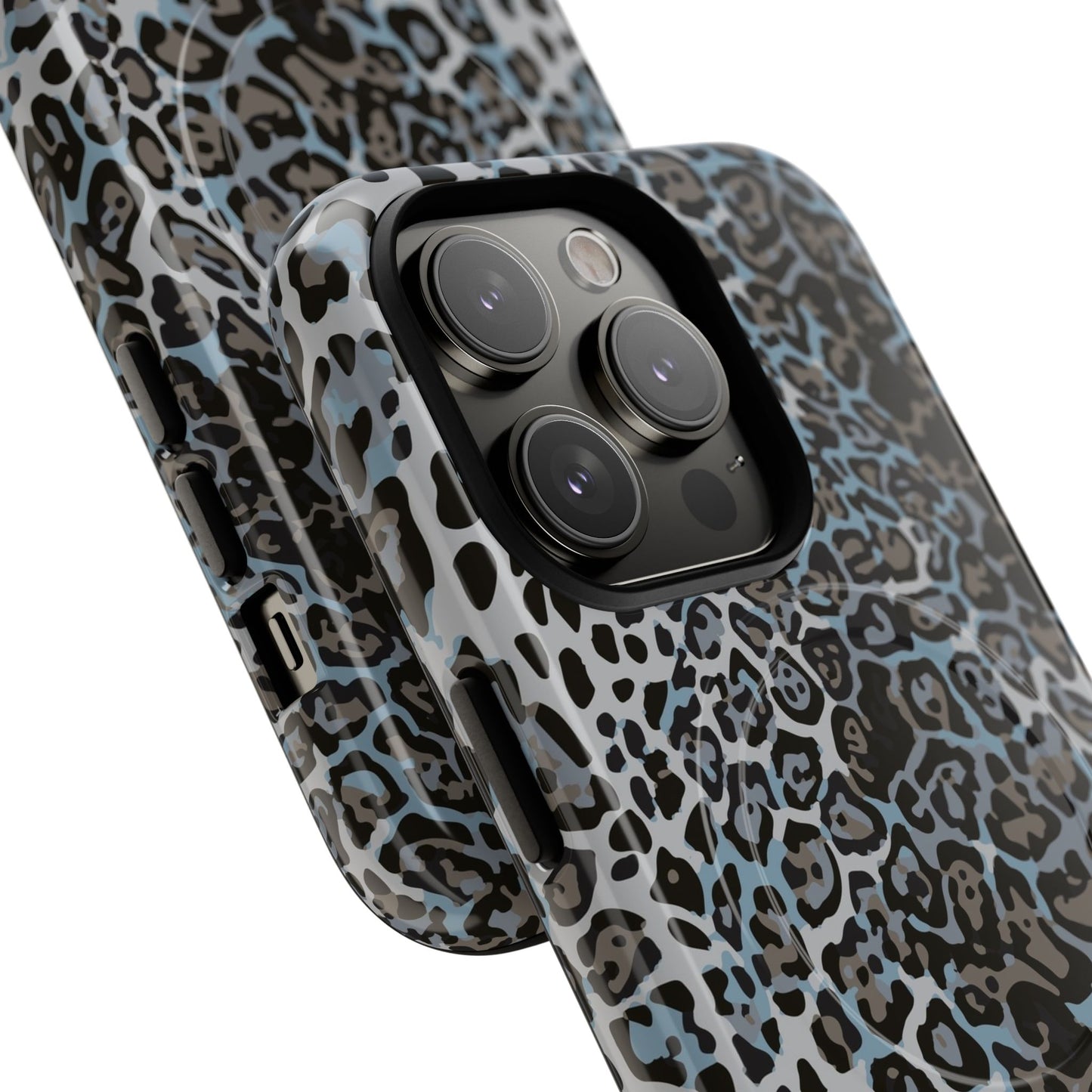 Magnetic Phone Case — Blue Leopard Print Tough Protective Cover