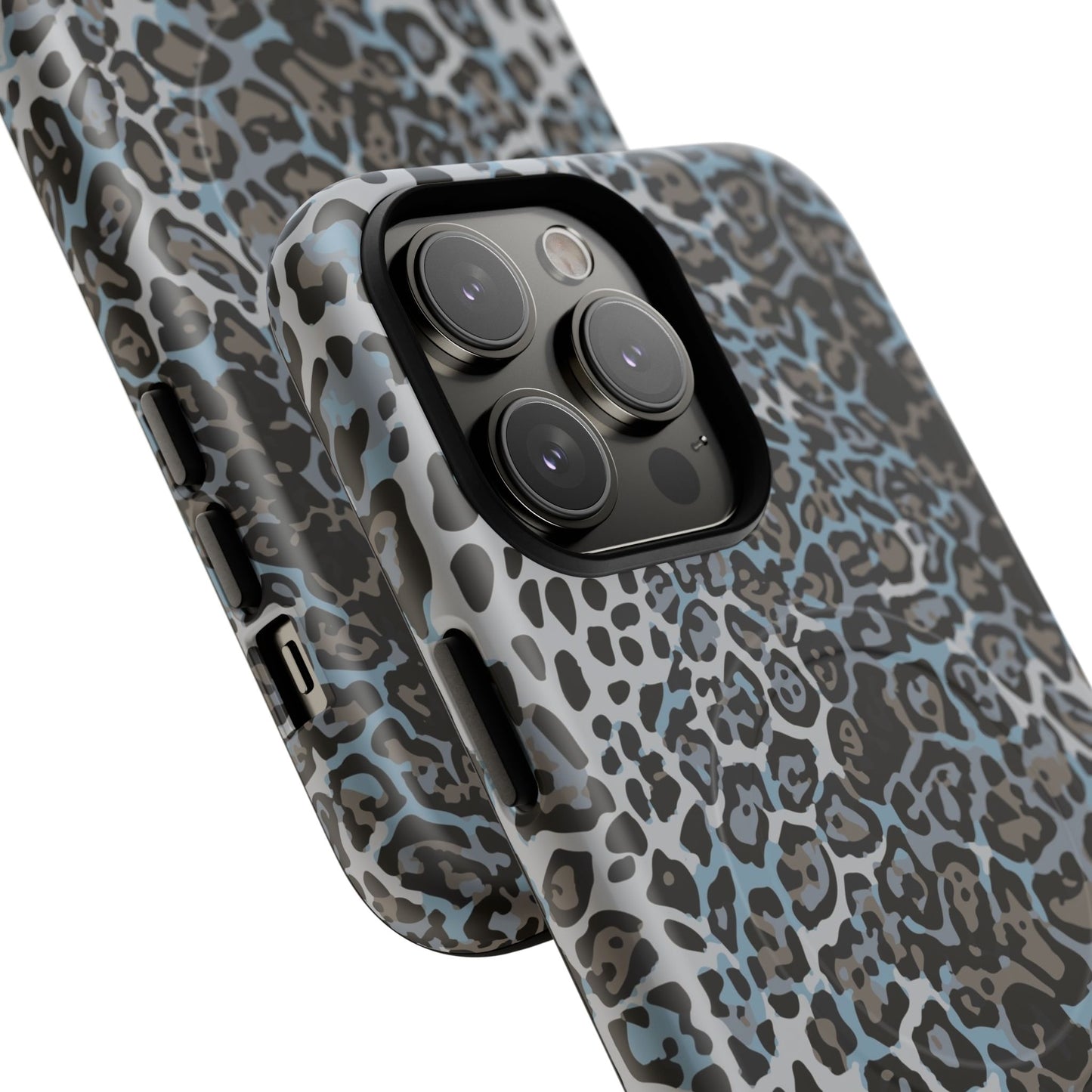 Magnetic Phone Case — Blue Leopard Print Tough Protective Cover