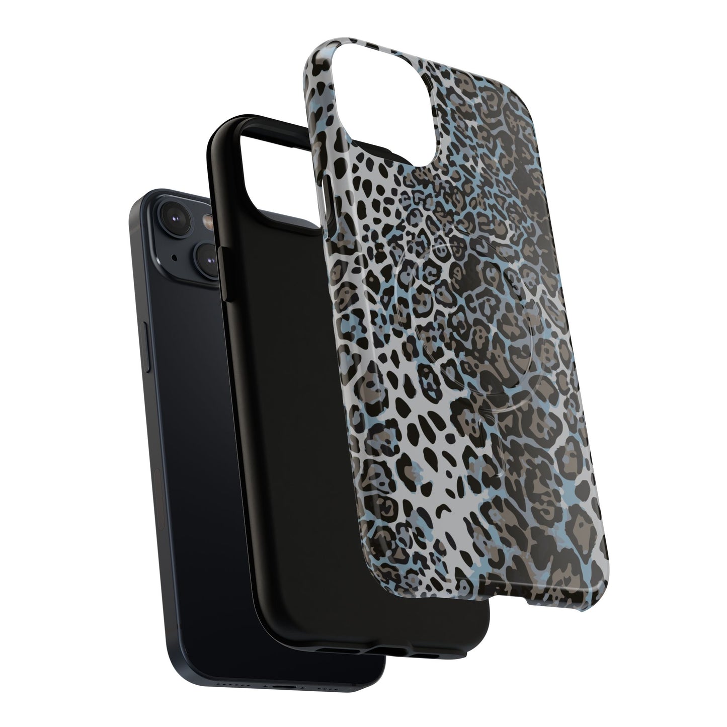 Magnetic Phone Case — Blue Leopard Print Tough Protective Cover
