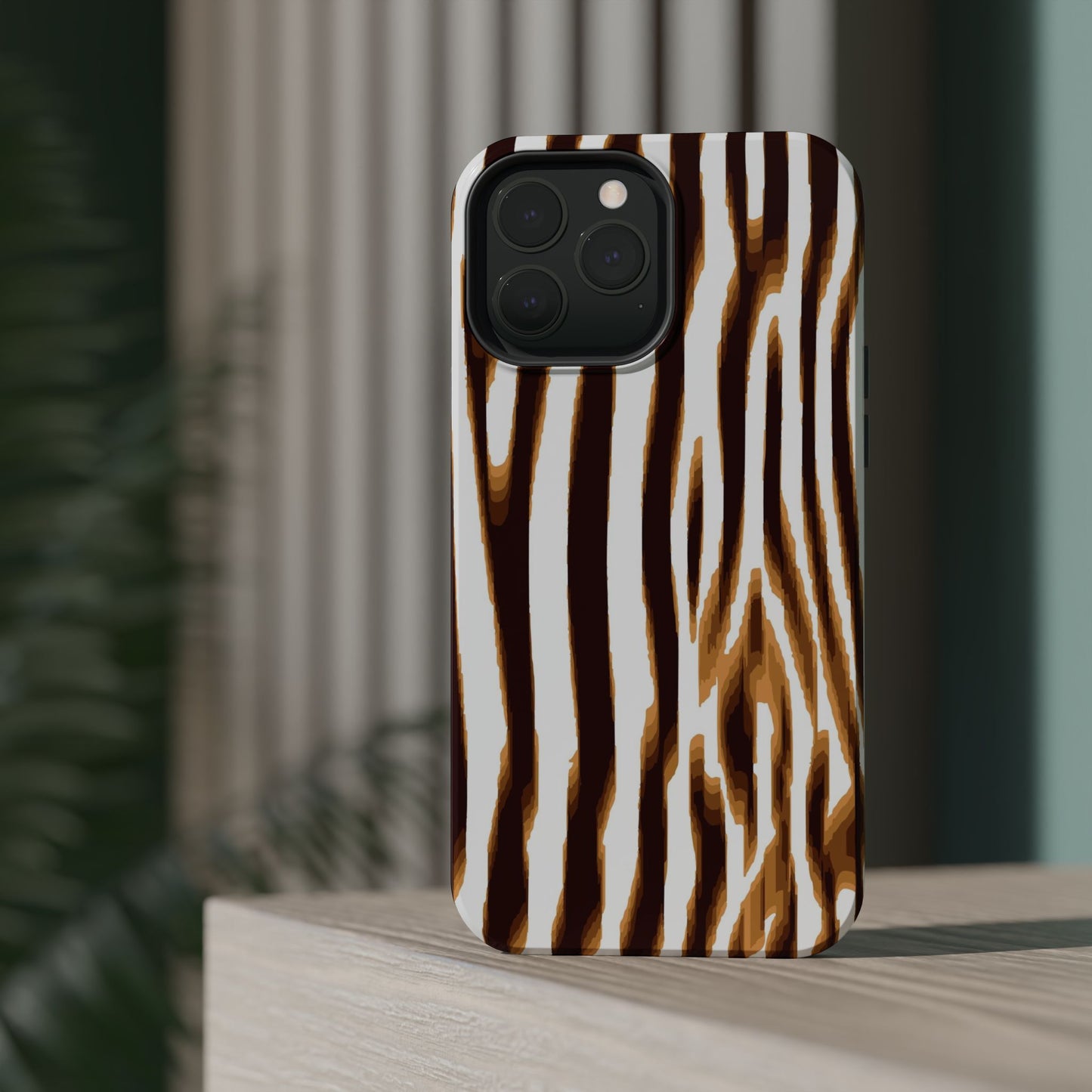 Magnetic Impact-Resistant Phone Case — Brown Zebra Stripe Designer Cover