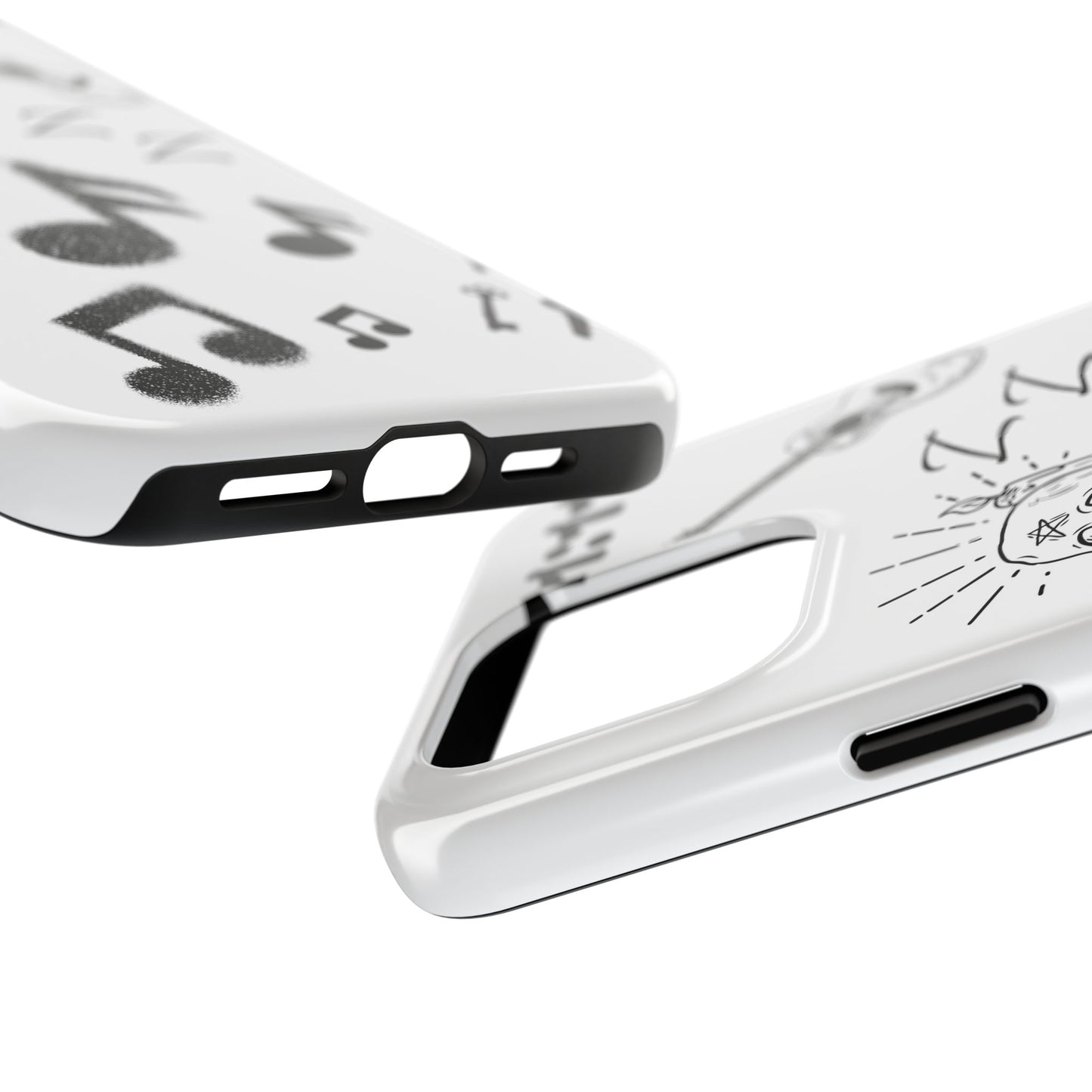 Tough Phone Case — Monochrome Music & Tattoo Doodle Design, 11:11. (No Magsafe)