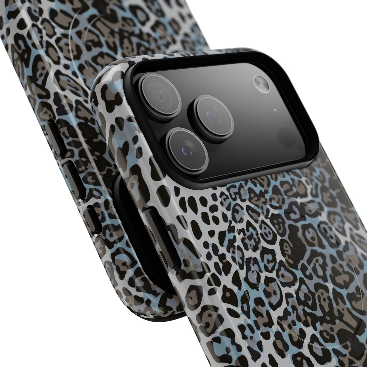 Magnetic Phone Case — Blue Leopard Print Tough Protective Cover
