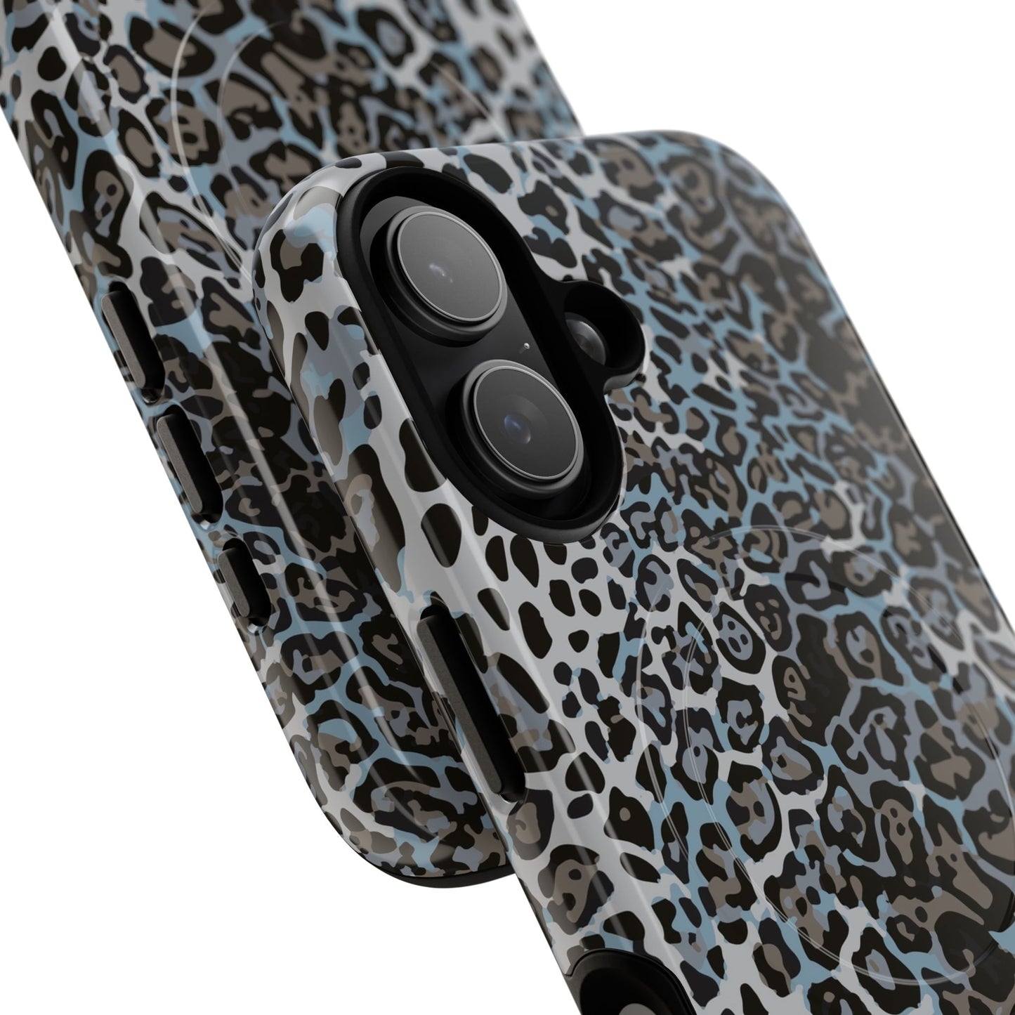 Magnetic Phone Case — Blue Leopard Print Tough Protective Cover