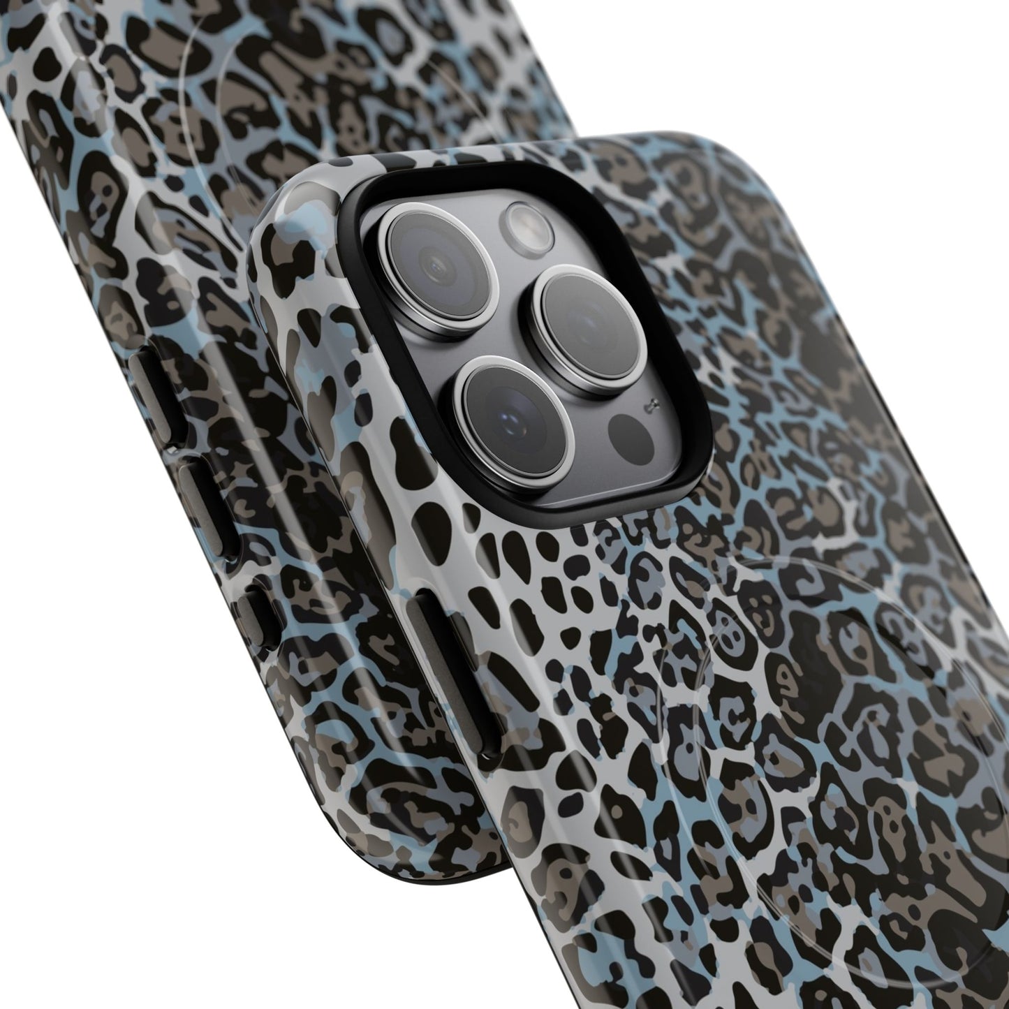 Magnetic Phone Case — Blue Leopard Print Tough Protective Cover