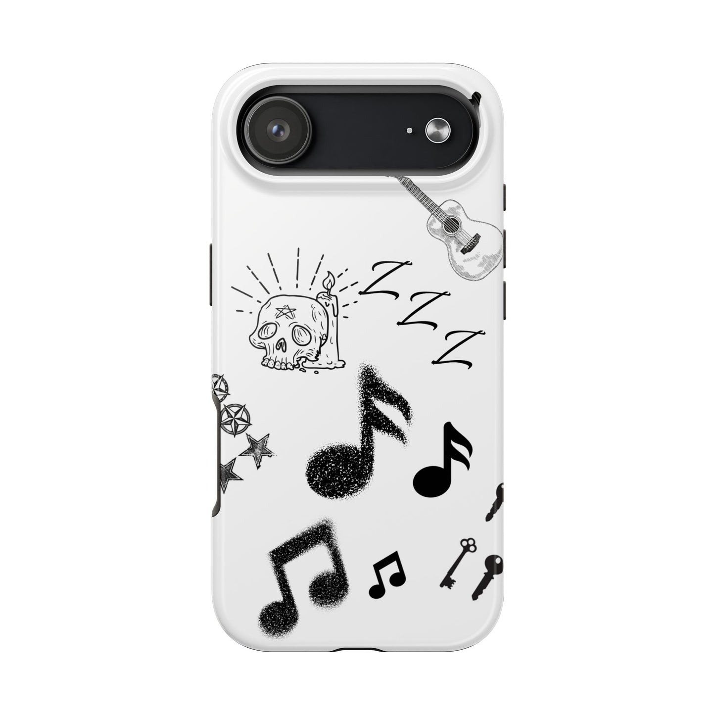 Tough Phone Case — Monochrome Music & Tattoo Doodle Design, 11:11. (No Magsafe)