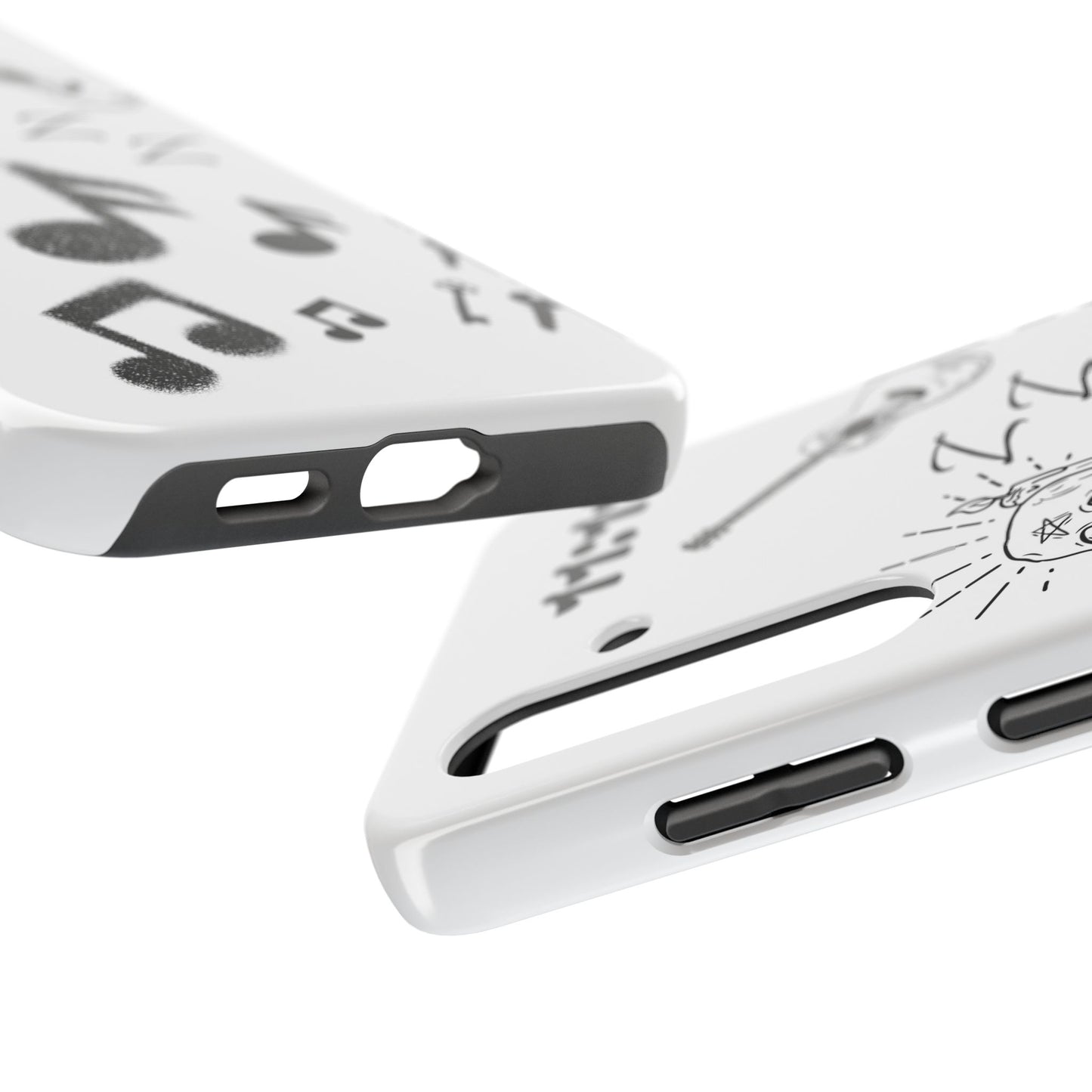 Tough Phone Case — Monochrome Music & Tattoo Doodle Design, 11:11. (No Magsafe)