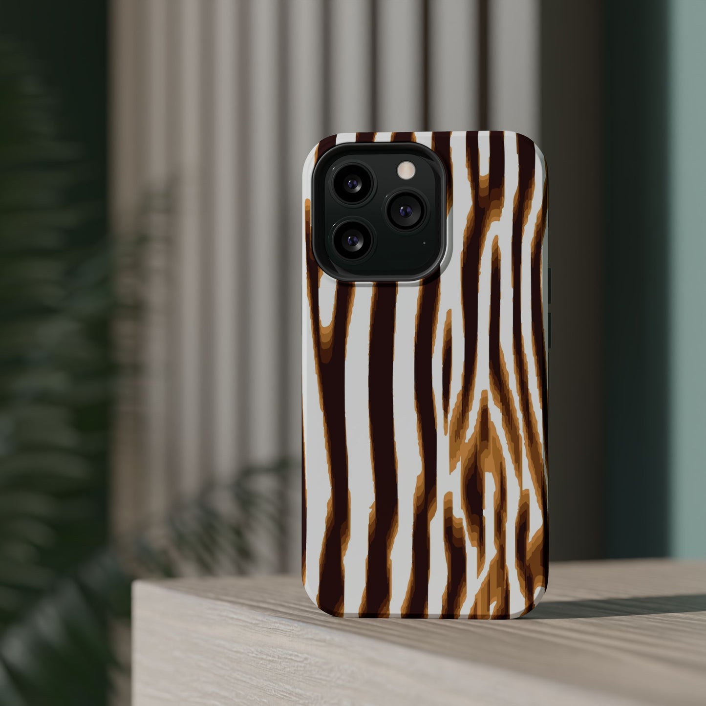 Magnetic Impact-Resistant Phone Case — Brown Zebra Stripe Designer Cover