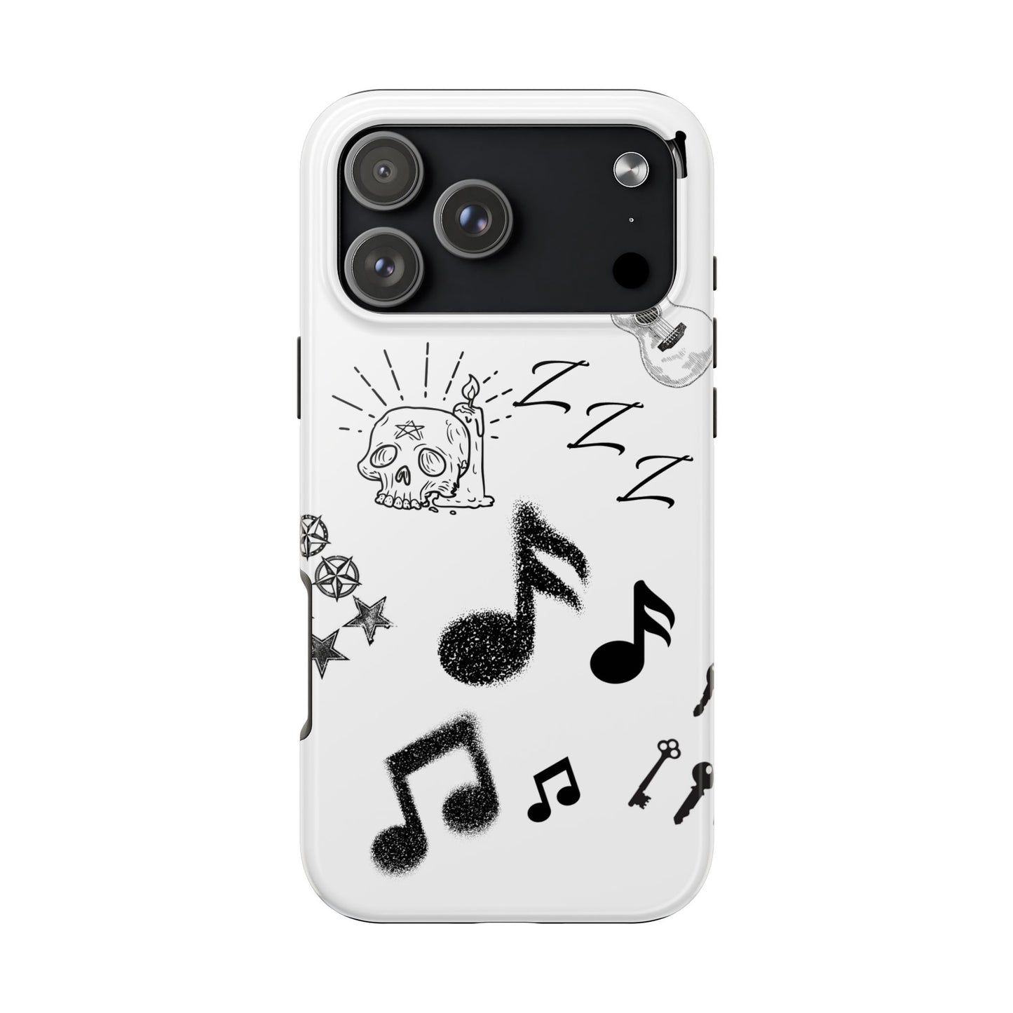 Tough Phone Case — Monochrome Music & Tattoo Doodle Design, 11:11. (No Magsafe)