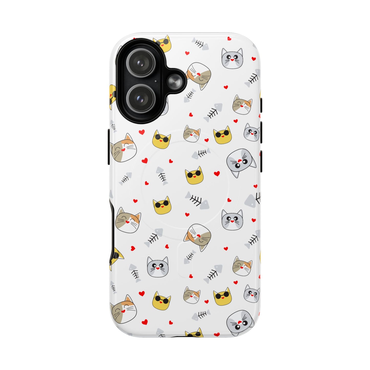 Cute Cat Pattern Tough Magnetic Phone Case — Protective iPhone Cover with Kittens & Hearts