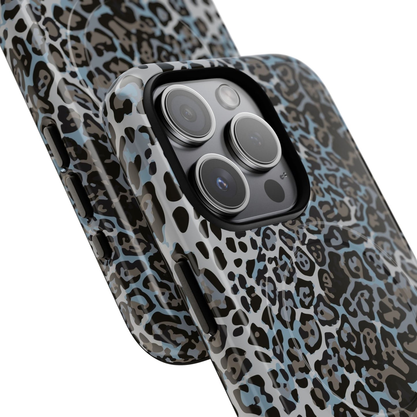 Magnetic Phone Case — Blue Leopard Print Tough Protective Cover