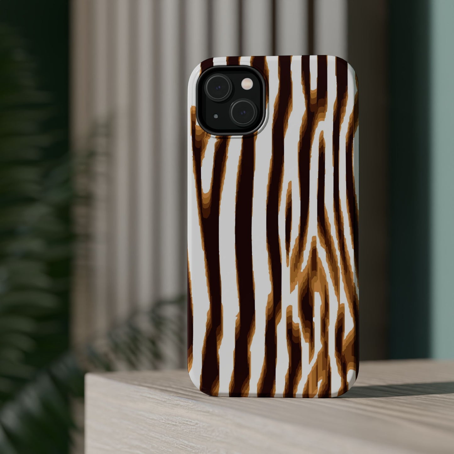 Magnetic Impact-Resistant Phone Case — Brown Zebra Stripe Designer Cover