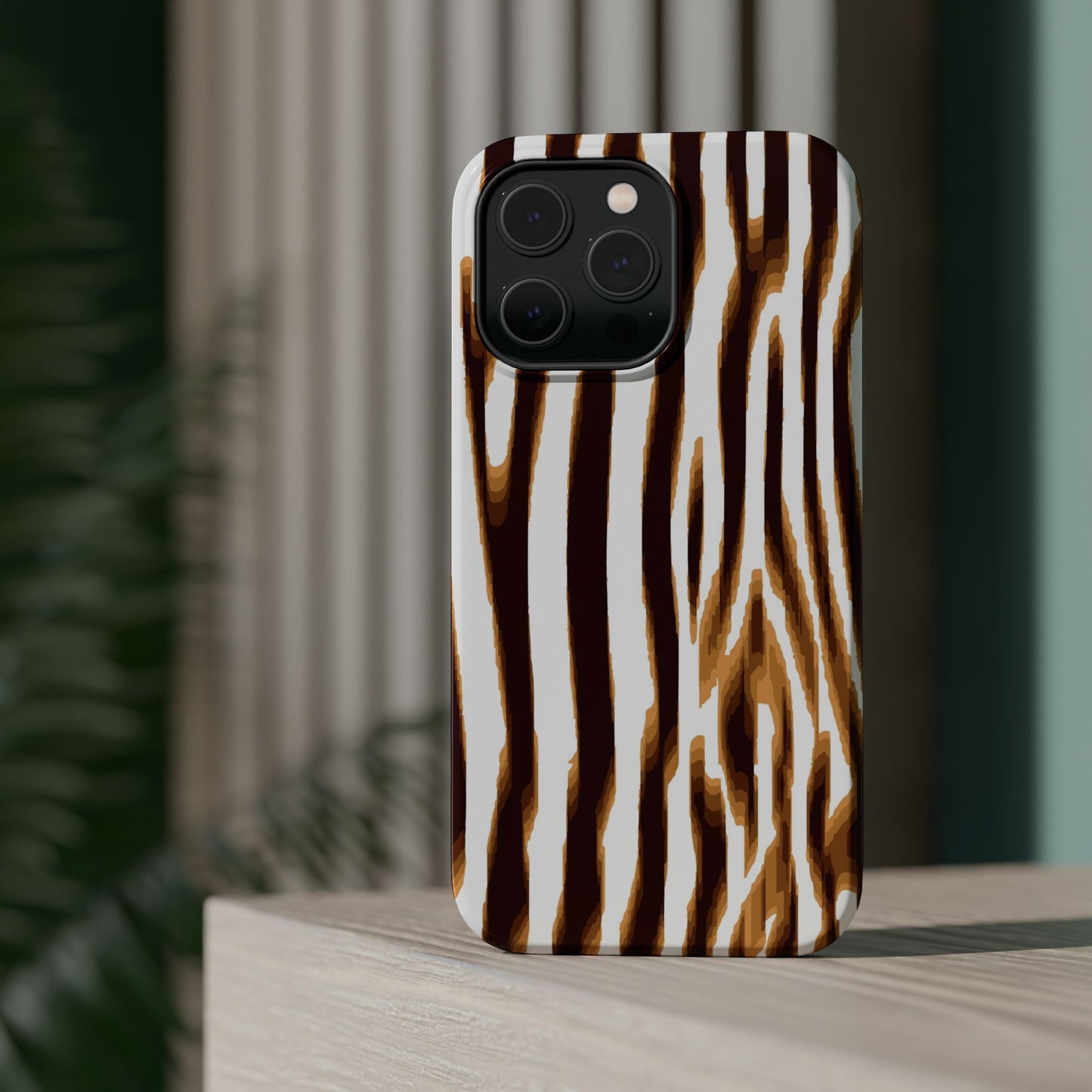 Magnetic Impact-Resistant Phone Case — Brown Zebra Stripe Designer Cover