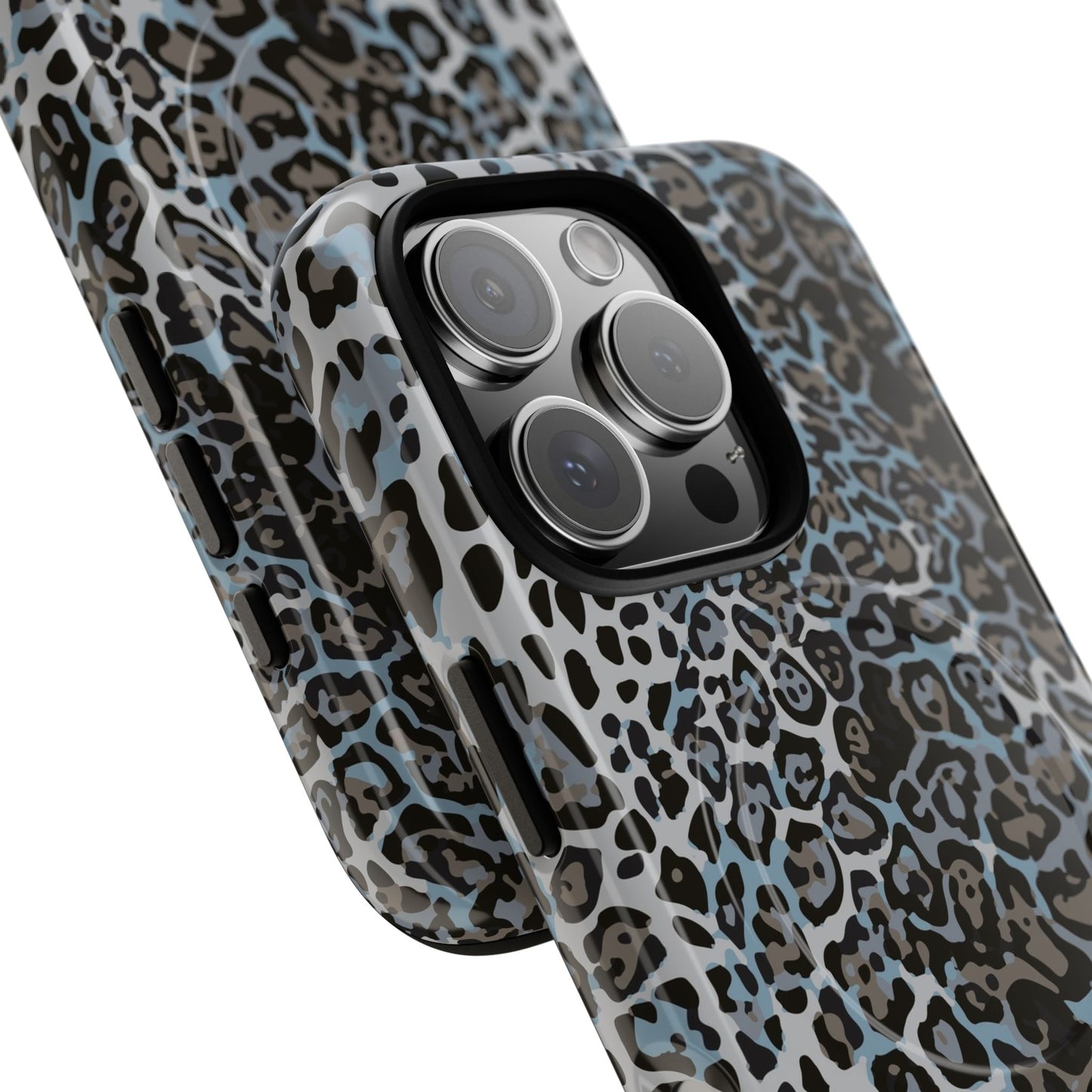 Magnetic Phone Case — Blue Leopard Print Tough Protective Cover