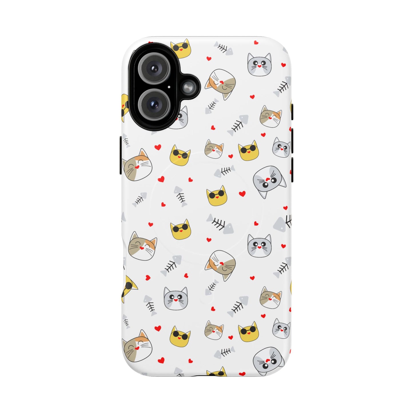 Cute Cat Pattern Tough Magnetic Phone Case — Protective iPhone Cover with Kittens & Hearts