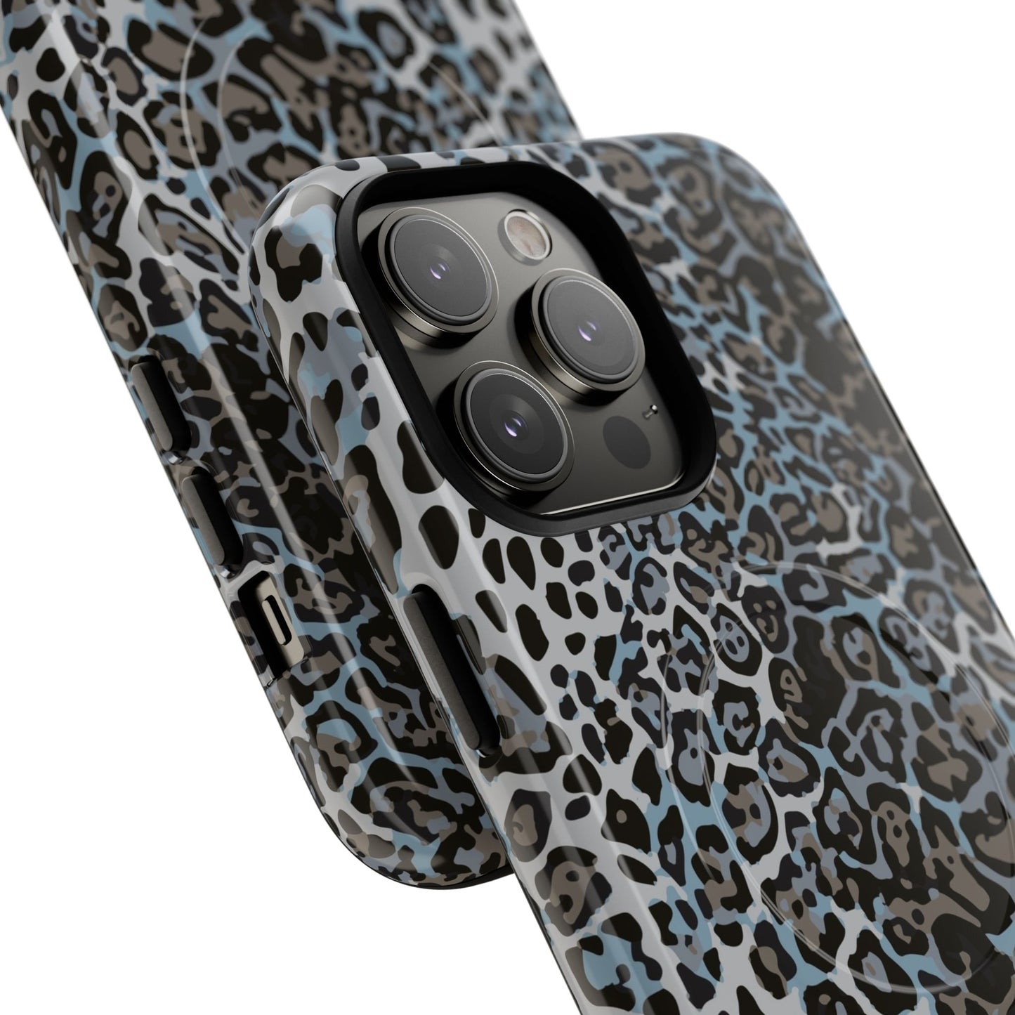 Magnetic Phone Case — Blue Leopard Print Tough Protective Cover
