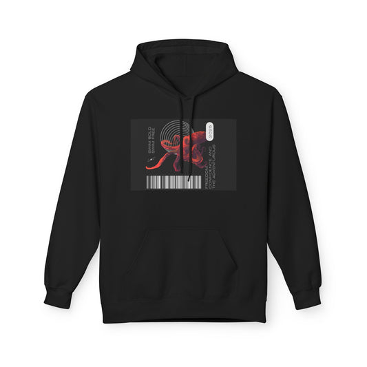 Octopus Barcode Graphic Hoodie — Cyberpunk Red Sea Creature Pullover