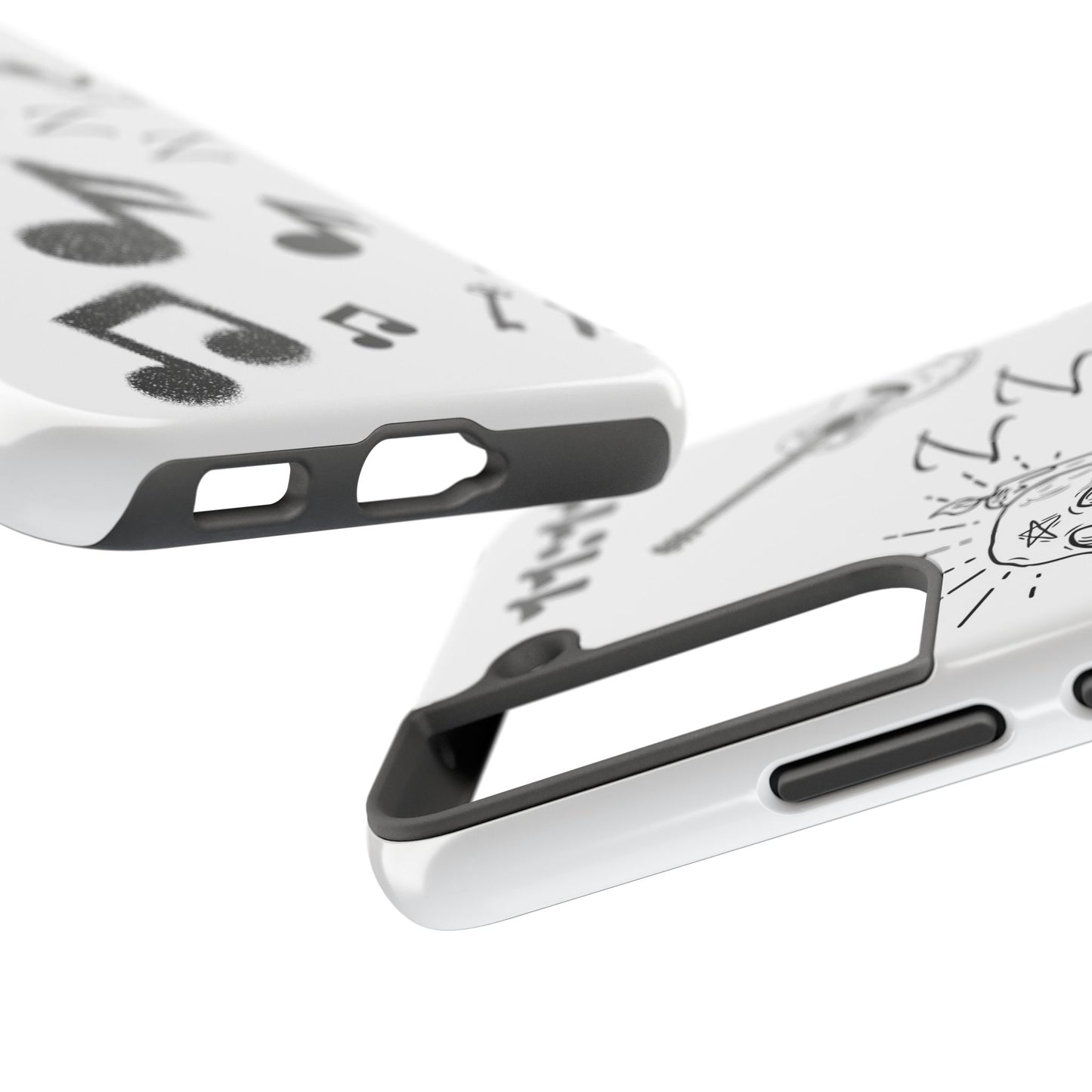 Tough Phone Case — Monochrome Music & Tattoo Doodle Design, 11:11. (No Magsafe)