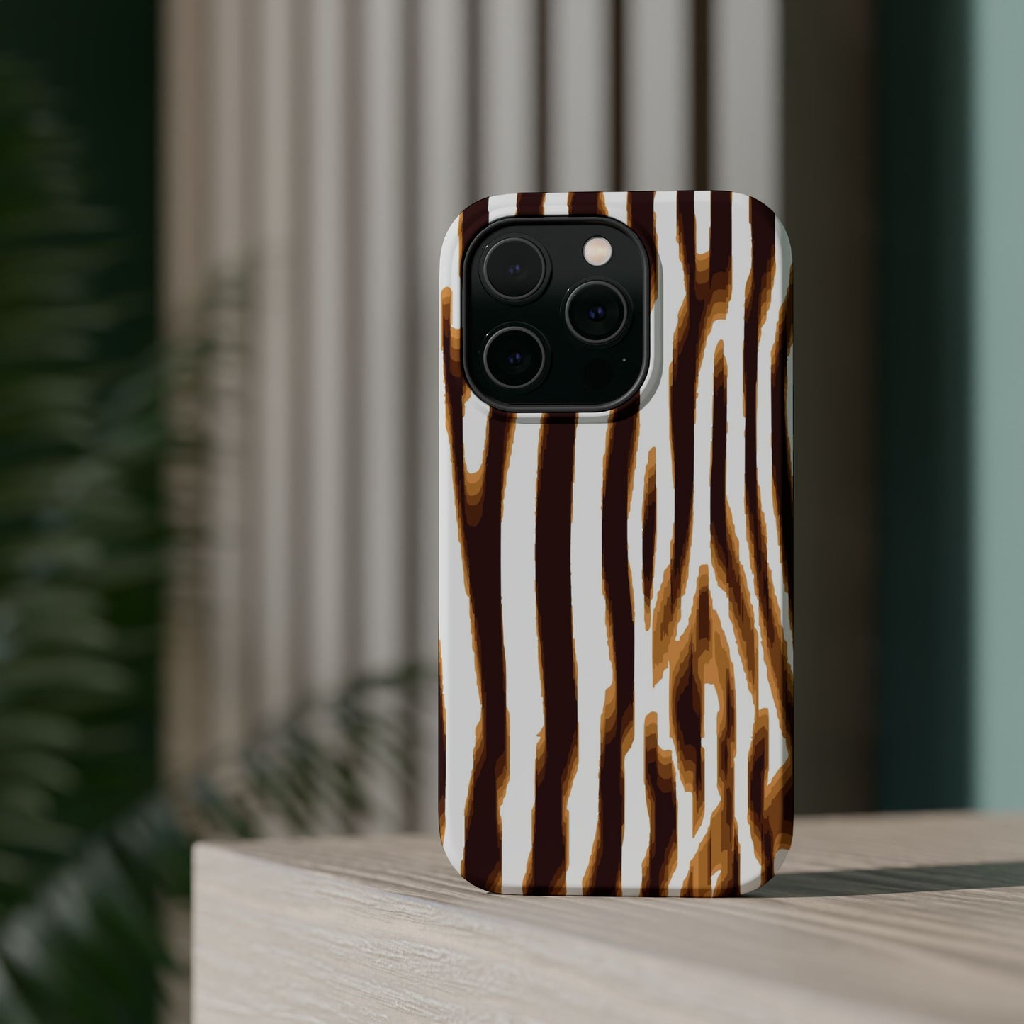 Magnetic Impact-Resistant Phone Case — Brown Zebra Stripe Designer Cover